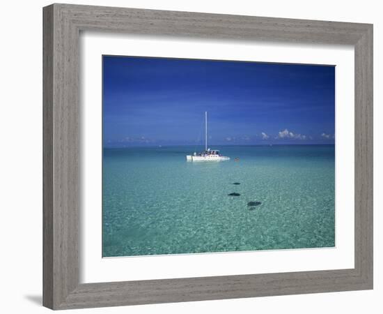 Yacht Moored in the North Sound, with Stringrays Visible Beneath the Water, Cayman Islands-Tomlinson Ruth-Framed Photographic Print