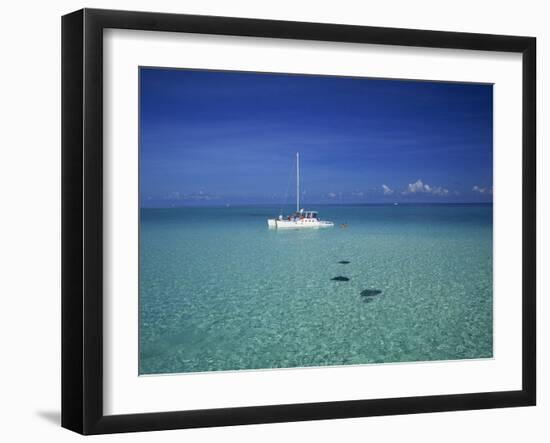 Yacht Moored in the North Sound, with Stringrays Visible Beneath the Water, Cayman Islands-Tomlinson Ruth-Framed Photographic Print