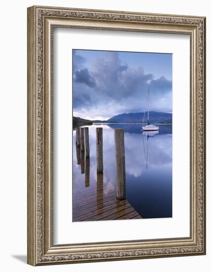 Yacht Moored Near Lodore Boat Launch on Derwent Water, Lake District, Cumbria-Adam Burton-Framed Photographic Print