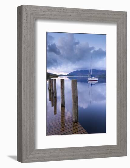 Yacht Moored Near Lodore Boat Launch on Derwent Water, Lake District, Cumbria-Adam Burton-Framed Photographic Print