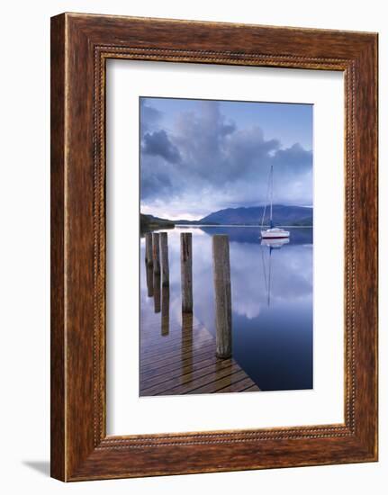 Yacht Moored Near Lodore Boat Launch on Derwent Water, Lake District, Cumbria-Adam Burton-Framed Photographic Print