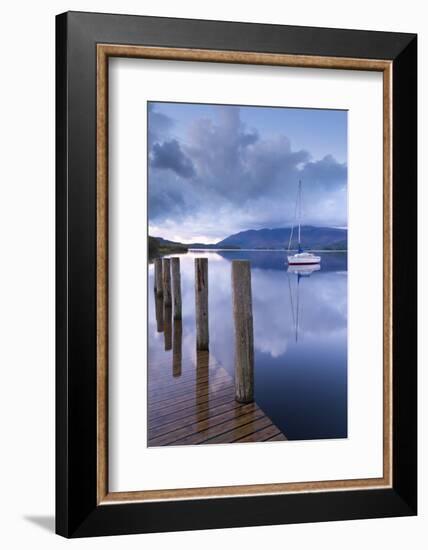 Yacht Moored Near Lodore Boat Launch on Derwent Water, Lake District, Cumbria-Adam Burton-Framed Photographic Print