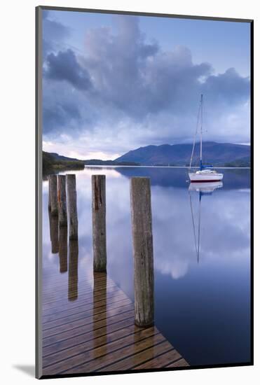 Yacht Moored Near Lodore Boat Launch on Derwent Water, Lake District, Cumbria-Adam Burton-Mounted Photographic Print