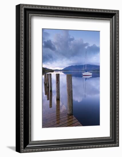 Yacht Moored Near Lodore Boat Launch on Derwent Water, Lake District, Cumbria-Adam Burton-Framed Photographic Print