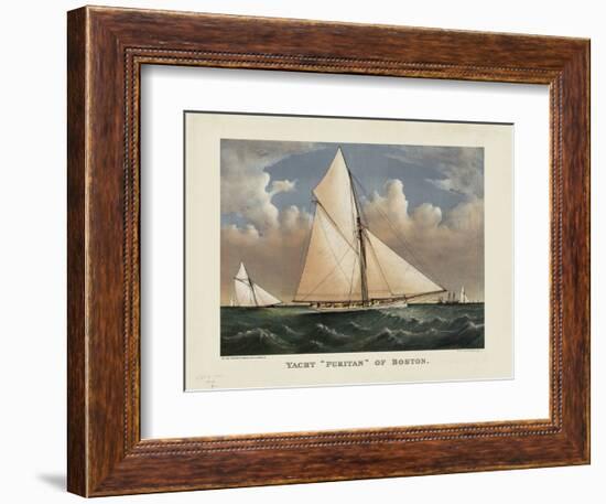 Yacht “Puritan” of Boston-Currier & Ives-Framed Art Print