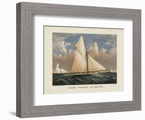 Yacht “Puritan” of Boston-Currier & Ives-Framed Art Print