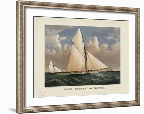 Yacht “Puritan” of Boston-Currier & Ives-Framed Art Print