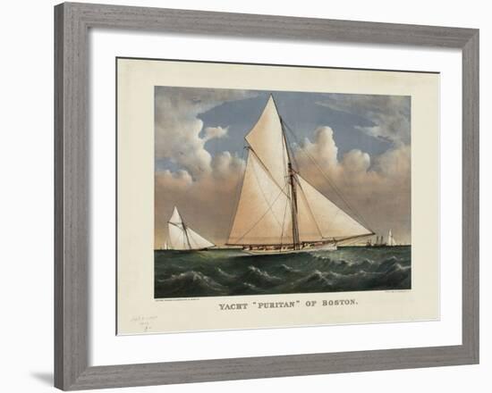 Yacht “Puritan” of Boston-Currier & Ives-Framed Art Print