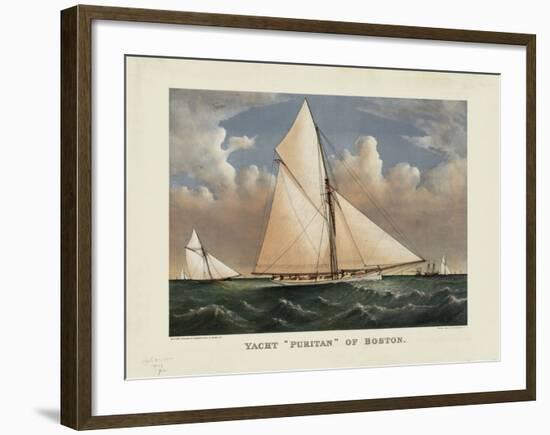 Yacht “Puritan” of Boston-Currier & Ives-Framed Art Print