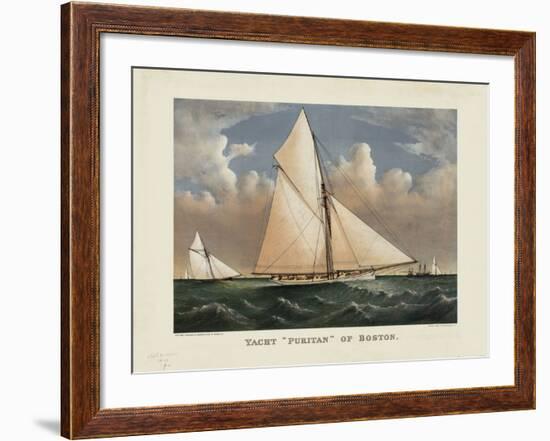 Yacht “Puritan” of Boston-Currier & Ives-Framed Art Print