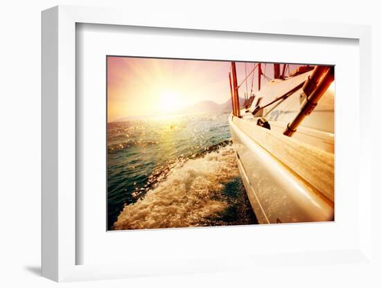 Yacht Sailing against Sunset. Sailboat. Yachting. Sailing. Travel Concept. Vacation-Subbotina Anna-Framed Photographic Print