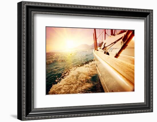 Yacht Sailing against Sunset. Sailboat. Yachting. Sailing. Travel Concept. Vacation-Subbotina Anna-Framed Photographic Print