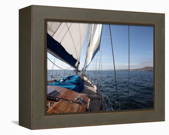 Yacht Sailing West Along the Coast, Dorset, England, United Kingdom, Europe-David Lomax-Framed Premier Image Canvas