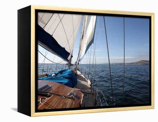 Yacht Sailing West Along the Coast, Dorset, England, United Kingdom, Europe-David Lomax-Framed Premier Image Canvas