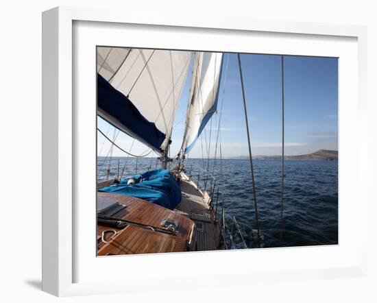 Yacht Sailing West Along the Coast, Dorset, England, United Kingdom, Europe-David Lomax-Framed Photographic Print