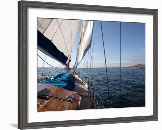 Yacht Sailing West Along the Coast, Dorset, England, United Kingdom, Europe-David Lomax-Framed Photographic Print