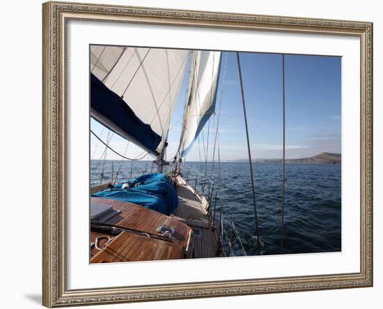 Yacht Sailing West Along the Coast, Dorset, England, United Kingdom, Europe-David Lomax-Framed Photographic Print