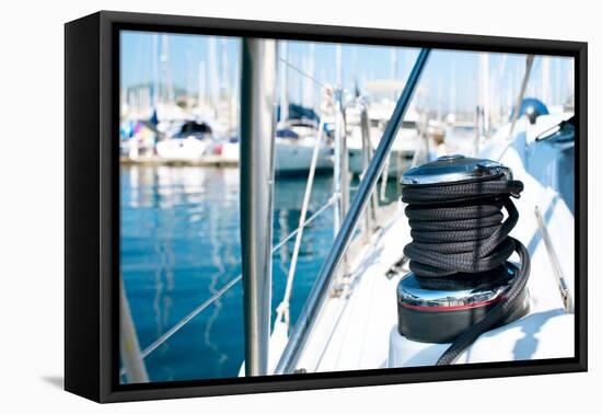 Yacht. Yachting. Sailboat Winch and Rope Yacht Detail.-Subbotina Anna-Framed Premier Image Canvas