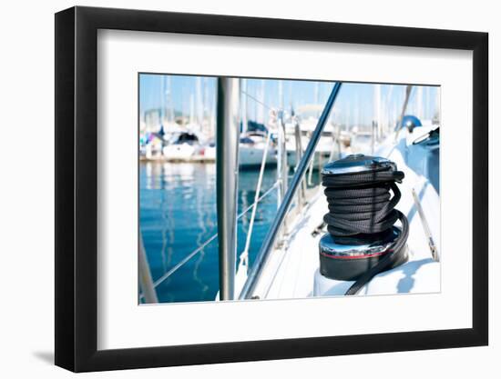 Yacht. Yachting. Sailboat Winch and Rope Yacht Detail.-Subbotina Anna-Framed Photographic Print