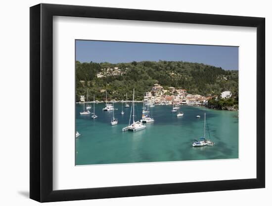 Yachts anchored in bay, Lakka, Paxos, Ionian Islands, Greek Islands, Greece, Europe-Stuart Black-Framed Photographic Print