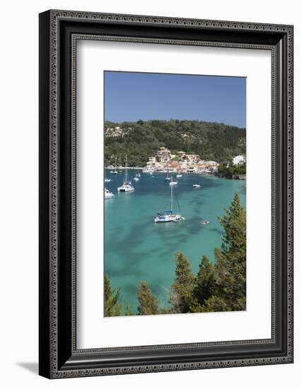 Yachts anchored in bay, Lakka, Paxos, Ionian Islands, Greek Islands, Greece, Europe-Stuart Black-Framed Photographic Print