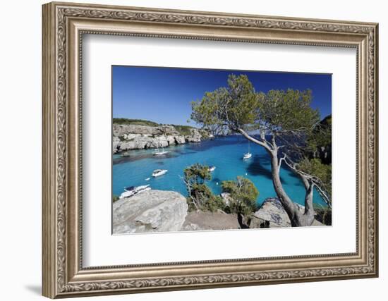 Yachts Anchored in Cove, Cala Macarella, Near Cala Galdana-Stuart Black-Framed Photographic Print