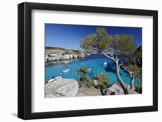 Yachts Anchored in Cove, Cala Macarella, Near Cala Galdana-Stuart Black-Framed Photographic Print