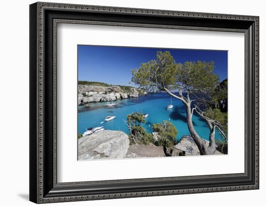 Yachts Anchored in Cove, Cala Macarella, Near Cala Galdana-Stuart Black-Framed Photographic Print