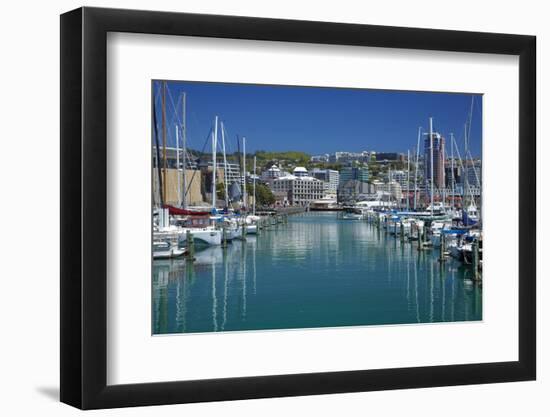 Yachts at Chaffers Marina and Cbd, Wellington, North Island, New Zealand-David Wall-Framed Photographic Print