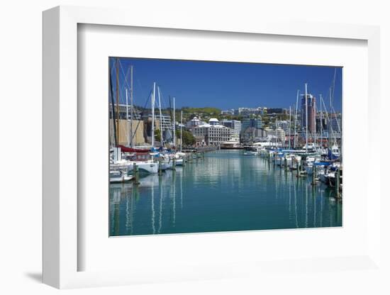 Yachts at Chaffers Marina and Cbd, Wellington, North Island, New Zealand-David Wall-Framed Photographic Print