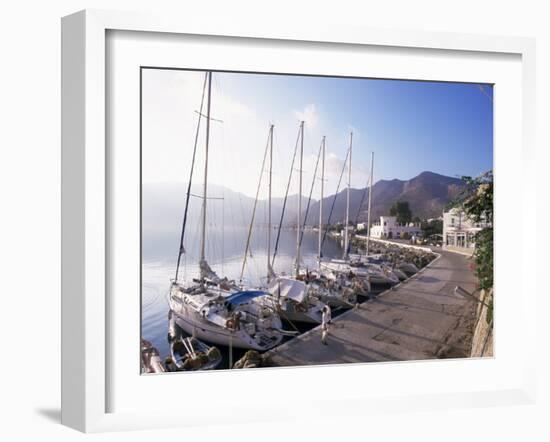 Yachts, Livadhia, Island of Tilos, Dodecanese, Greece-Ken Gillham-Framed Photographic Print