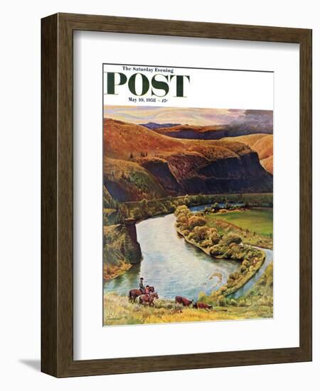 "Yakima River Cattle Roundup" Saturday Evening Post Cover, May 10, 1958-John Clymer-Framed Giclee Print