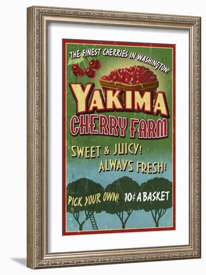 Yakima, Washington - Cherries-Lantern Press-Framed Art Print