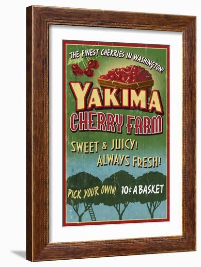 Yakima, Washington - Cherries-Lantern Press-Framed Art Print