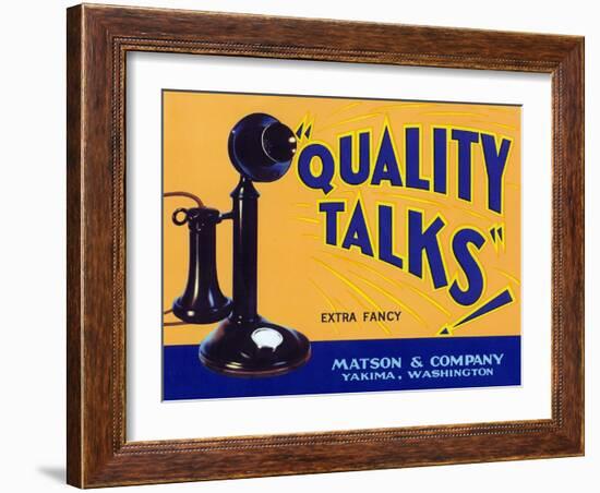 Yakima, Washington, Quality Talks Brand Apple Label-Lantern Press-Framed Art Print