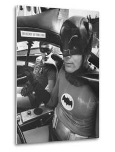 Batman Adam West and "Robin" Burt Ward in Bat Mobile, on Set During Shooting of Scene by Yale Joel