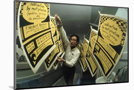 Yale's Zero Population Growth President William Ryserson Hanging Posters to Dry in Bathroom, 1970-Art Rickerby-Mounted Photographic Print