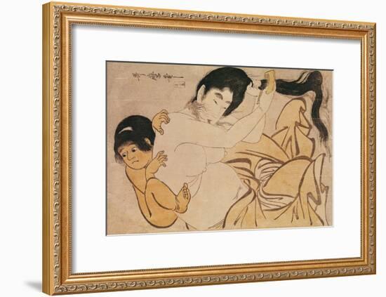 Yama-Uba, the Woman of the Mountain, with Kintoki, Her Baby-Kitagawa Utamaro-Framed Giclee Print