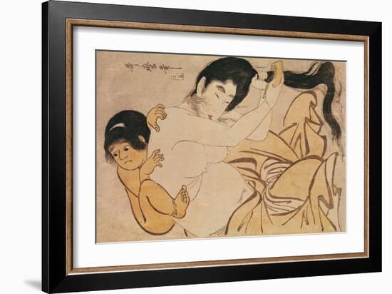 Yama-Uba, the Woman of the Mountain, with Kintoki, Her Baby-Kitagawa Utamaro-Framed Giclee Print