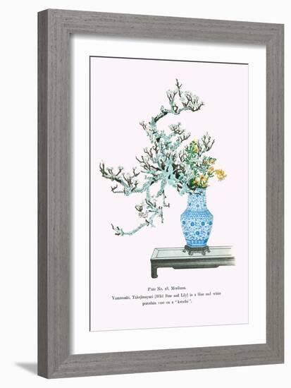 Yamanashi & Takejimayuri (Wild Pear And Lily) In a Blue And White Porcelain Vase-Josiah Conder-Framed Art Print