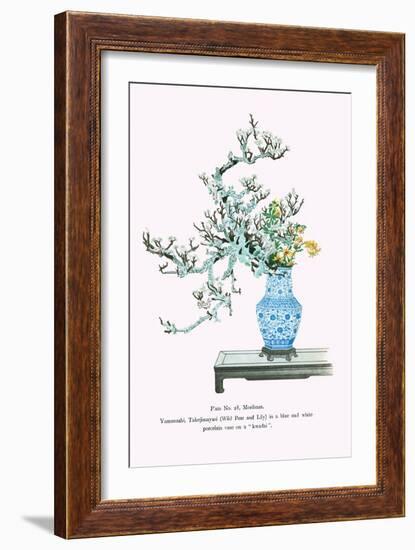 Yamanashi & Takejimayuri (Wild Pear And Lily) In a Blue And White Porcelain Vase-Josiah Conder-Framed Art Print