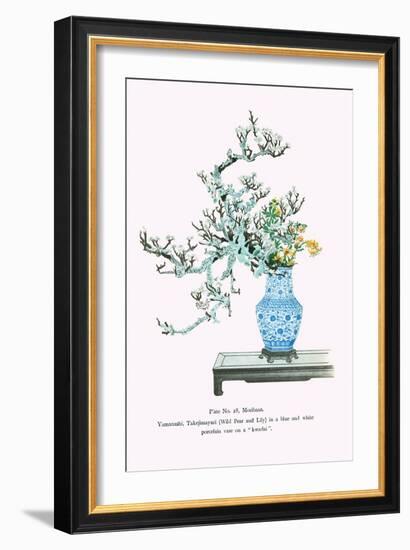 Yamanashi & Takejimayuri (Wild Pear And Lily) In a Blue And White Porcelain Vase-Josiah Conder-Framed Art Print