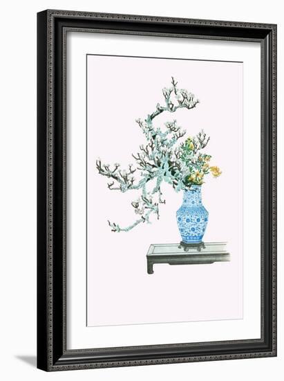 Yamanashi & Takejimayuri (Wild Pear And Lily) In a Blue And White Porcelain Vase-Josiah Conder-Framed Art Print