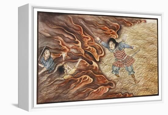 Yamato-Dake Destroys His Enemies with His Magic Sword Which Also Protects Him from Fire-R. Gordon Smith-Framed Stretched Canvas