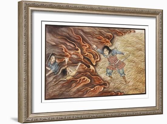 Yamato-Dake Destroys His Enemies with His Magic Sword Which Also Protects Him from Fire-R. Gordon Smith-Framed Art Print