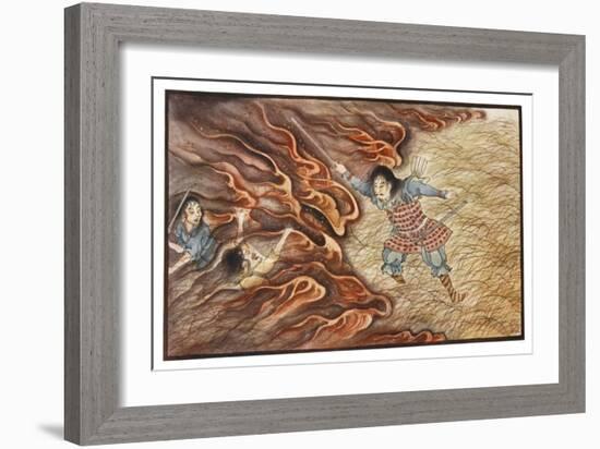 Yamato-Dake Destroys His Enemies with His Magic Sword Which Also Protects Him from Fire-R. Gordon Smith-Framed Art Print