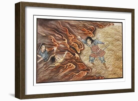 Yamato-Dake Destroys His Enemies with His Magic Sword Which Also Protects Him from Fire-R. Gordon Smith-Framed Art Print