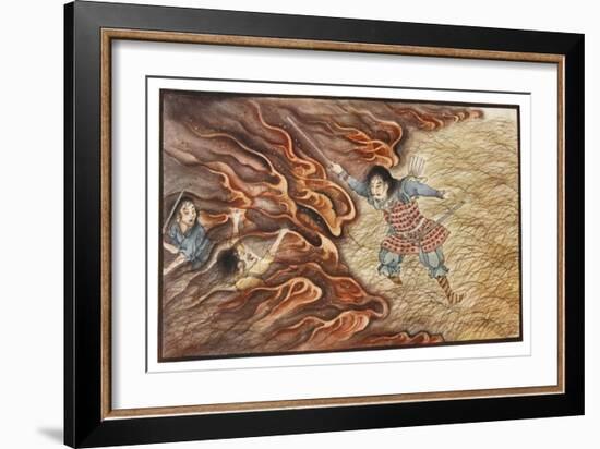 Yamato-Dake Destroys His Enemies with His Magic Sword Which Also Protects Him from Fire-R. Gordon Smith-Framed Art Print