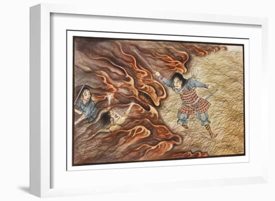 Yamato-Dake Destroys His Enemies with His Magic Sword Which Also Protects Him from Fire-R. Gordon Smith-Framed Art Print