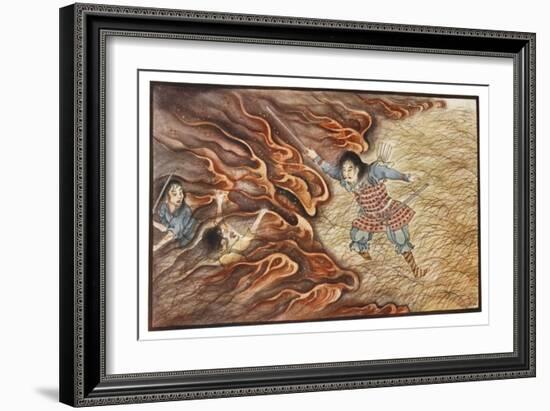 Yamato-Dake Destroys His Enemies with His Magic Sword Which Also Protects Him from Fire-R. Gordon Smith-Framed Art Print